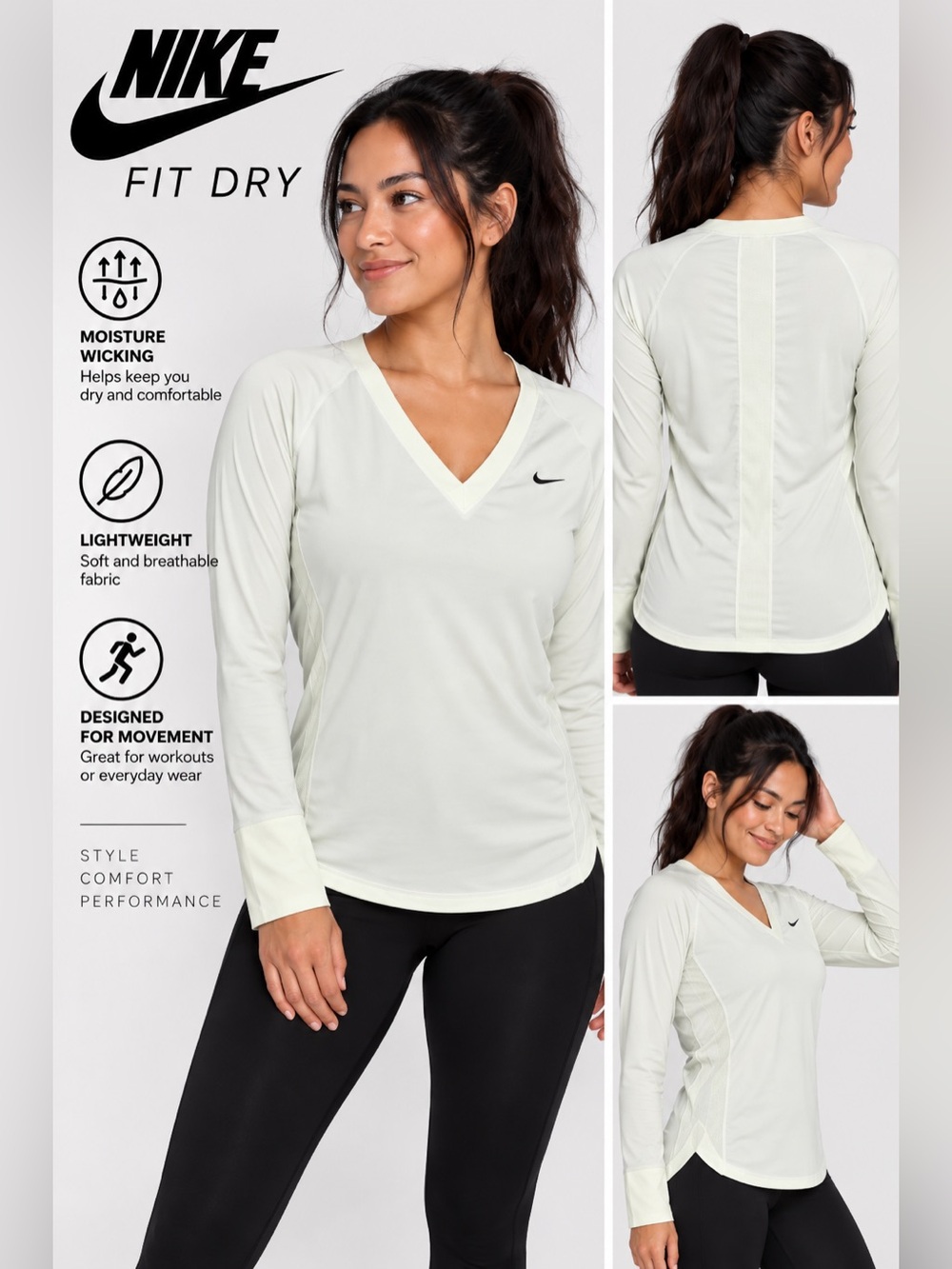 Nike Fit Dey | Women's Long Sleeve V-Neck Top - Light Green | Size Medium
